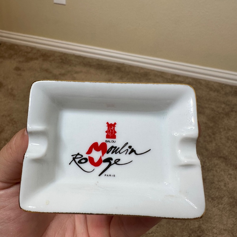 Artoria Limoges Moulin Rouge Paris Porcelain Ashtray Gold Rim Made in France